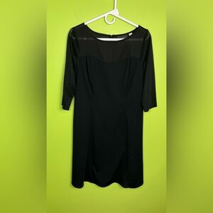 Mark Zunino Black Sheer Panel 3/4 Sleeve Zip Fit Flare Dress Size S